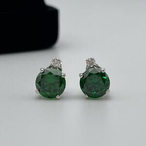 Beautiful 3.3ctw Emerald & White Sapphire Earrings Emerald Earrings Stud